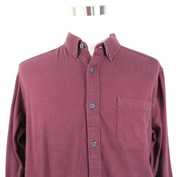 Eddie Bauer Mens XL Heavy Cotton Flannel Shirt Classic Fit Maroon Red Button Up - Picture 2 of 11